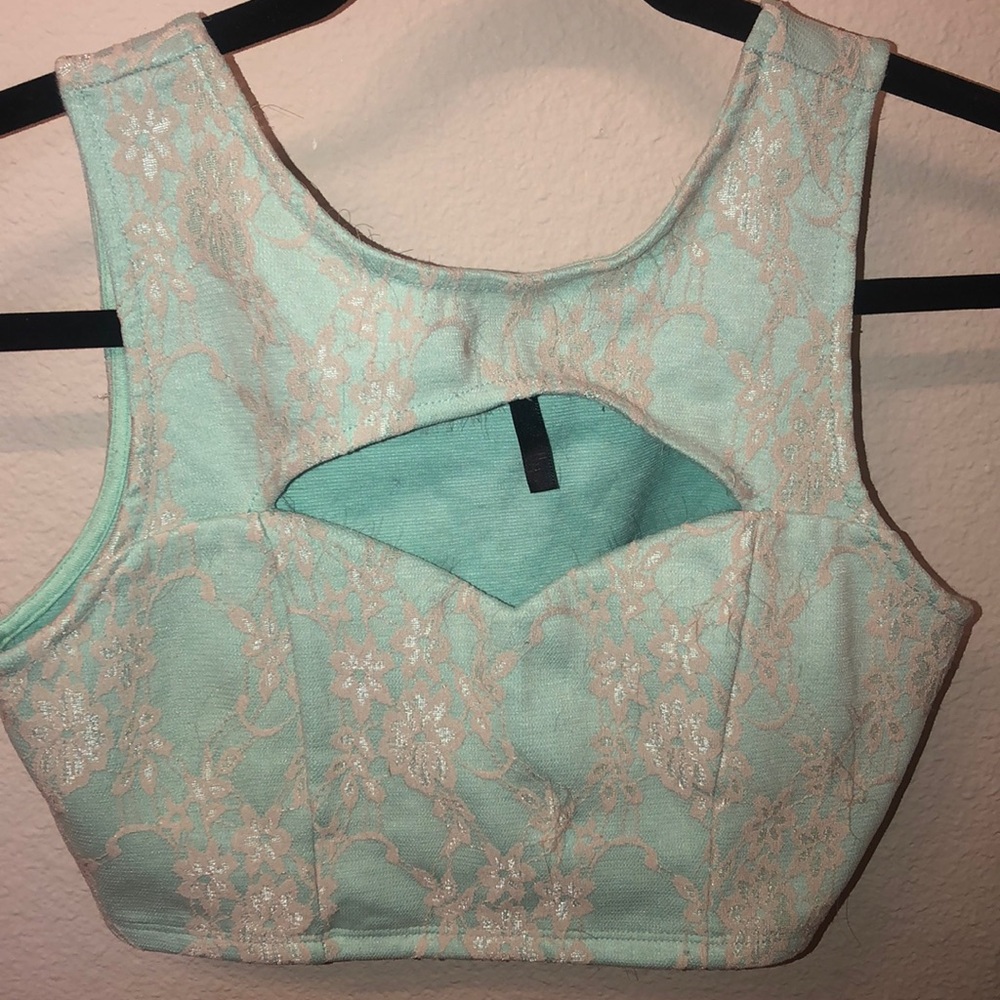 Baby blue with lace overlay crop top